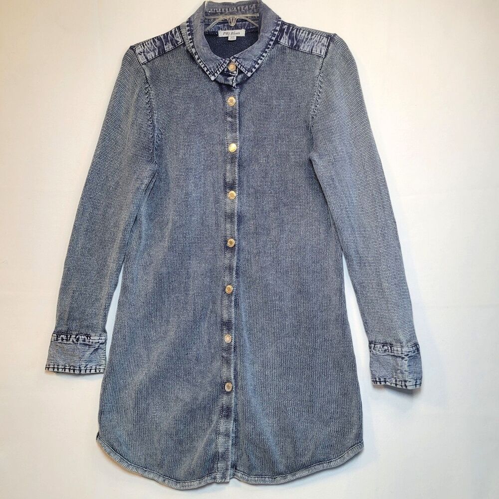 PBJ Blues Women's Large Knit/Denim Blue Cardigan Sweater Сotton Jacket Vintage